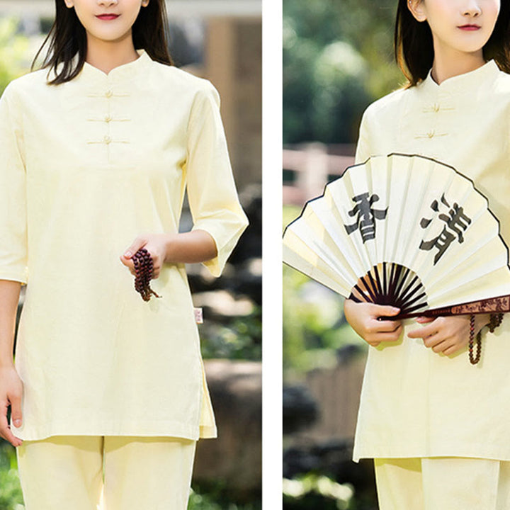 Buddha Stones 2 pezzi mezza manica camicia top pantaloni meditazione zen tai chi cotone lino abbigliamento donna set - image 21