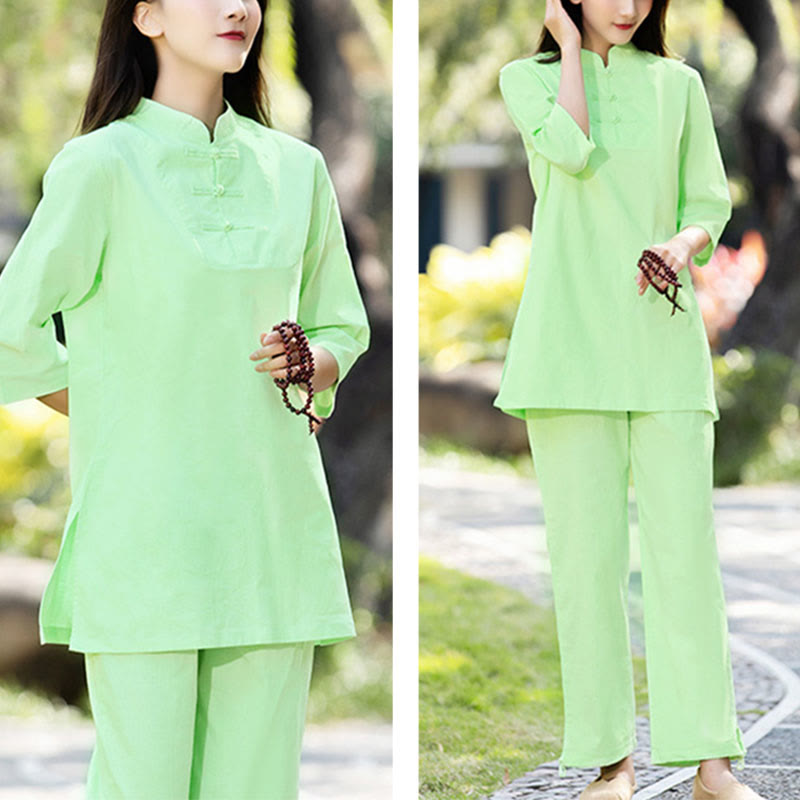 Buddha Stones 2 pezzi mezza manica camicia top pantaloni meditazione zen tai chi cotone lino abbigliamento donna set - image 8