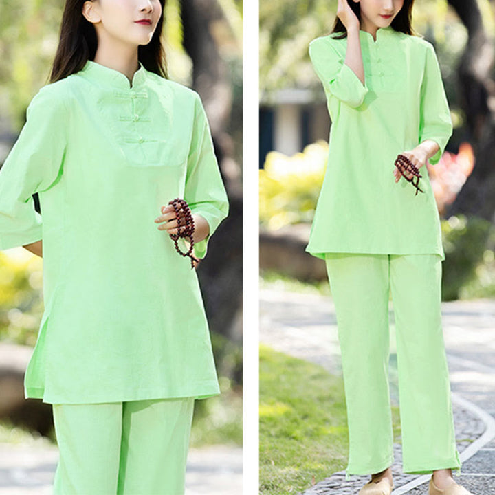 Buddha Stones 2 pezzi mezza manica camicia top pantaloni meditazione zen tai chi cotone lino abbigliamento donna set - image 8