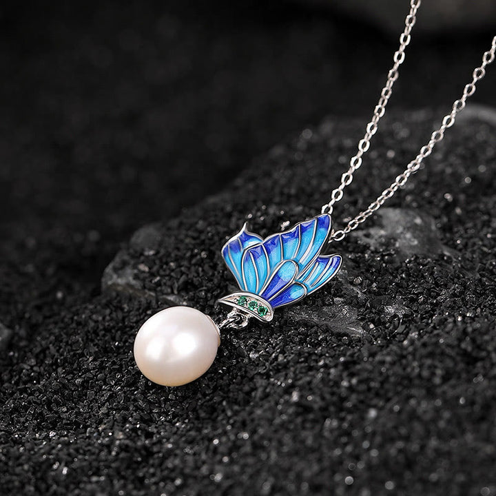 Buddha Stones 925 Sterling Silver Perla Farfalla Collana Guarigione Ciondolo Orecchini Anello - Collana - image 1