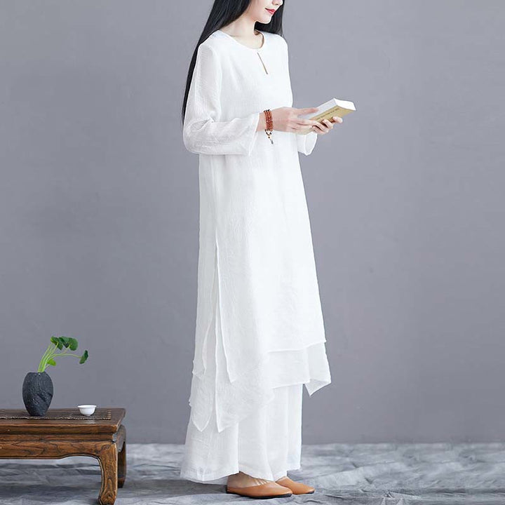 Abito midi a tinta unita con pantaloni a gamba larga e motivo Buddha Stones , ideale per meditazione, pratica spirituale, zen, yoga e danza. - image 1