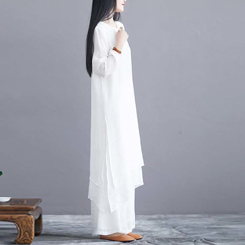 Abito midi a tinta unita con pantaloni a gamba larga e motivo Buddha Stones , ideale per meditazione, pratica spirituale, zen, yoga e danza. - image 4