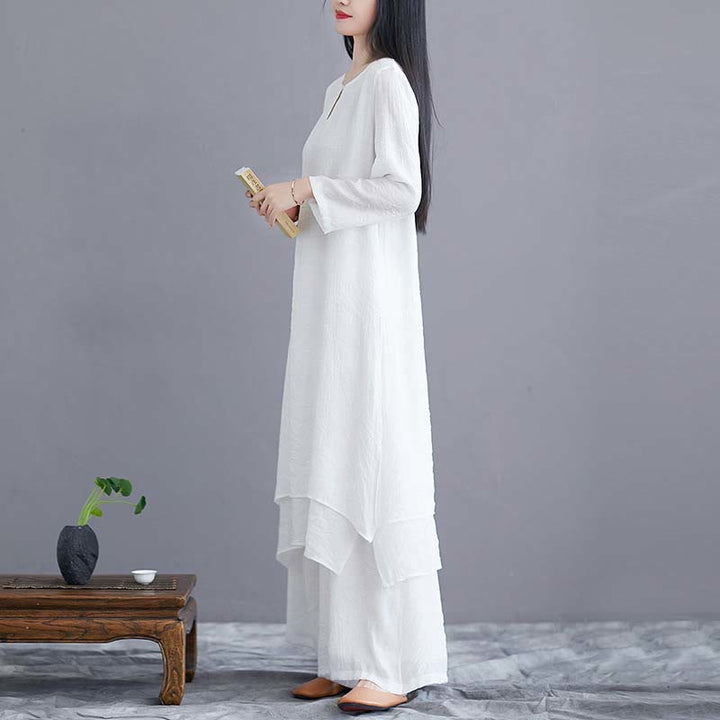 Abito midi a tinta unita con pantaloni a gamba larga e motivo Buddha Stones , ideale per meditazione, pratica spirituale, zen, yoga e danza. - image 7