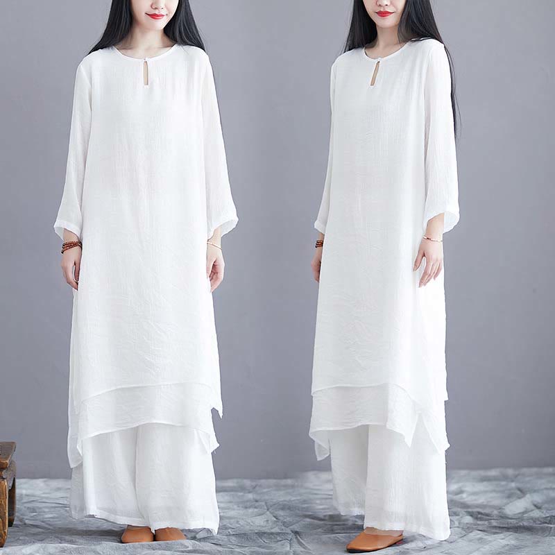 Abito midi a tinta unita con pantaloni a gamba larga e motivo Buddha Stones , ideale per meditazione, pratica spirituale, zen, yoga e danza. - image 8