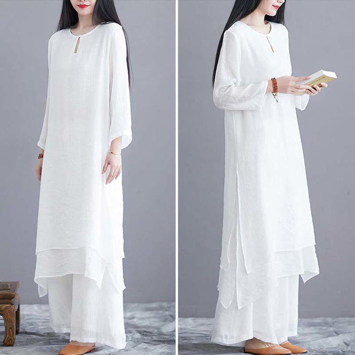 Buddha Stones 2 pezzi tinta unita vestito midi pantaloni gamba larga meditazione spirituale zen pratica yoga danza abbigliamento - image 9