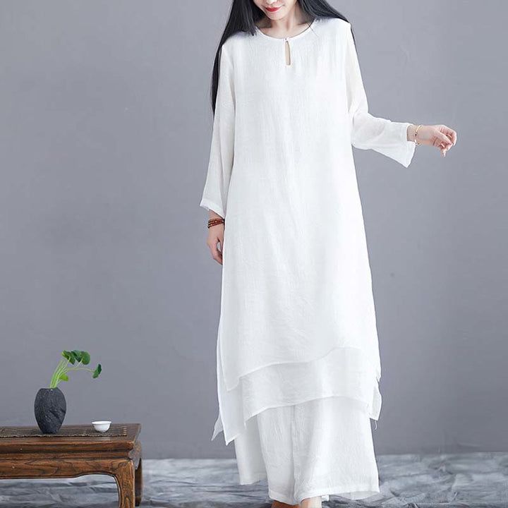 Abito midi a tinta unita con pantaloni a gamba larga e motivo Buddha Stones , ideale per meditazione, pratica spirituale, zen, yoga e danza. - image 2