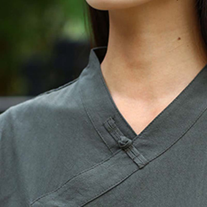 Buddha Stones 2 pezzi mezza manica scollo a V camicia top pantaloni meditazione zen tai chi abbigliamento in lino set da donna - image 20