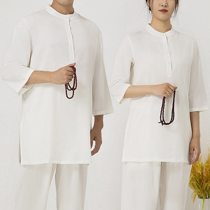 Buddha Stones 2 pezzi tinta unita tre quarti camicia top pantaloni meditazione zen tai chi cotone lino abbigliamento donna set