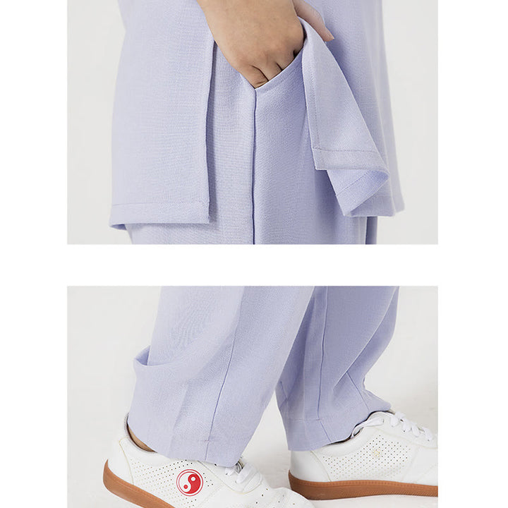 Buddha Stones 2 pezzi tinta unita tre quarti camicia top pantaloni meditazione zen tai chi cotone lino abbigliamento donna set