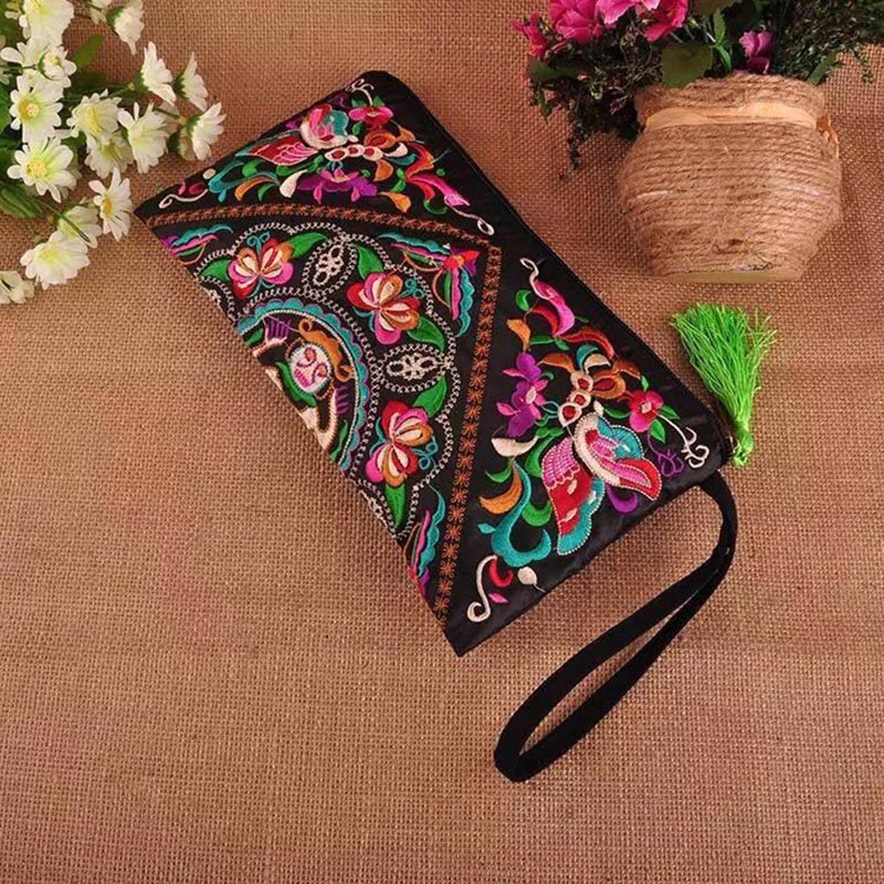 Portafoglio con ricamo a forma di fiore di cosmo, drago , Buddha Stones, borsa per la spesa