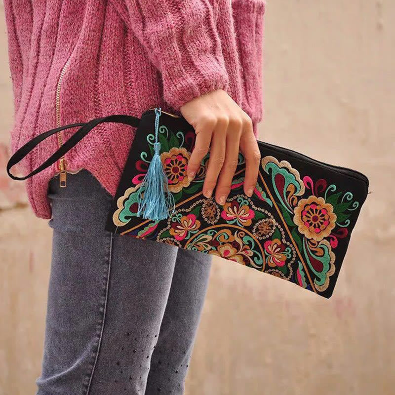 Portafoglio con ricamo a forma di fiore di cosmo, drago , Buddha Stones, borsa per la spesa