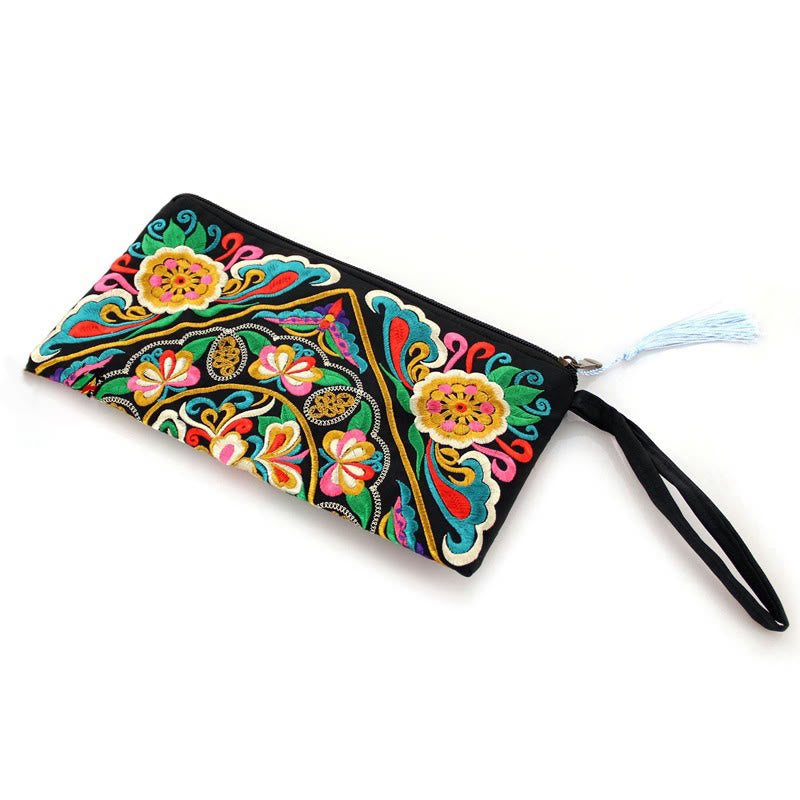 Portafoglio con ricamo a forma di fiore di cosmo, drago , Buddha Stones, borsa per la spesa