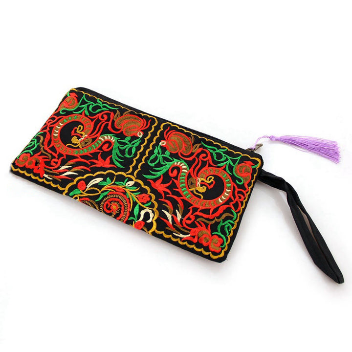 Portafoglio con ricamo a forma di fiore di cosmo, drago , Buddha Stones, borsa per la spesa