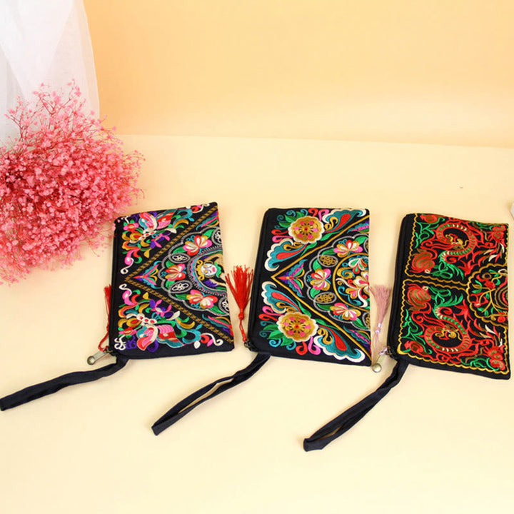 Portafoglio con ricamo a forma di fiore di cosmo, drago , Buddha Stones, borsa per la spesa
