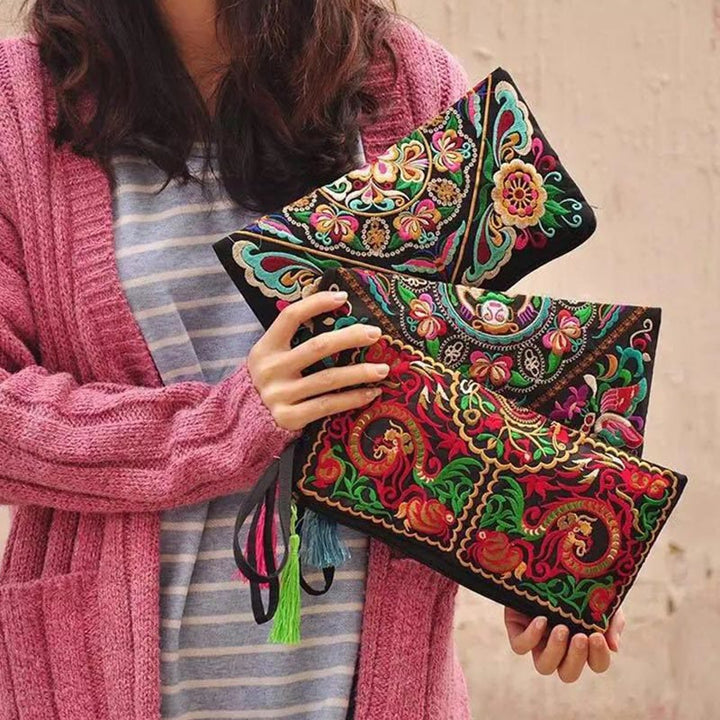 Portafoglio con ricamo a forma di fiore di cosmo, drago , Buddha Stones, borsa per la spesa - image 1