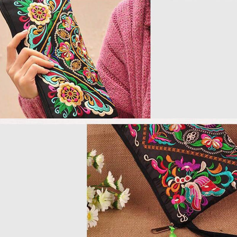 Portafoglio con ricamo a forma di fiore di cosmo, drago , Buddha Stones, borsa per la spesa