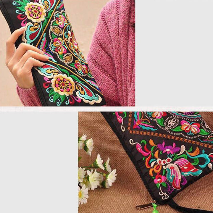 Portafoglio con ricamo a forma di fiore di cosmo, drago , Buddha Stones, borsa per la spesa