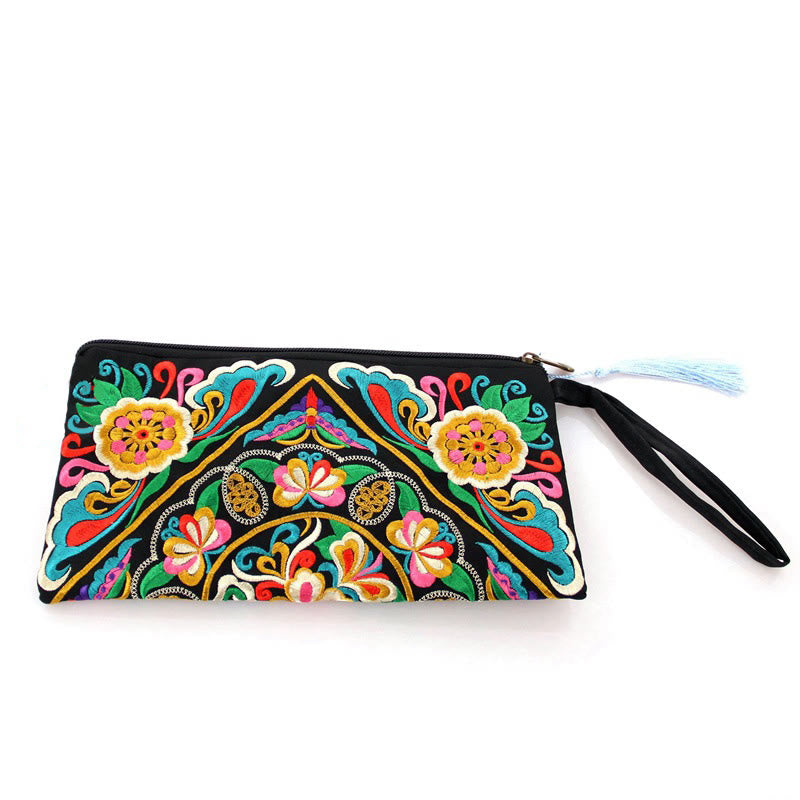 Portafoglio con ricamo a forma di fiore di cosmo, drago , Buddha Stones, borsa per la spesa