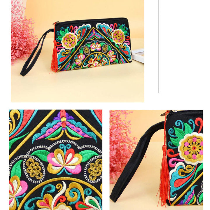 Portafoglio con ricamo a forma di fiore di cosmo, drago , Buddha Stones, borsa per la spesa