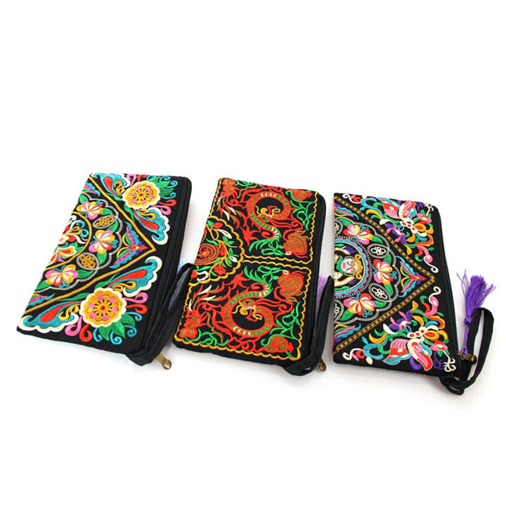 Portafoglio con ricamo a forma di fiore di cosmo, drago , Buddha Stones, borsa per la spesa