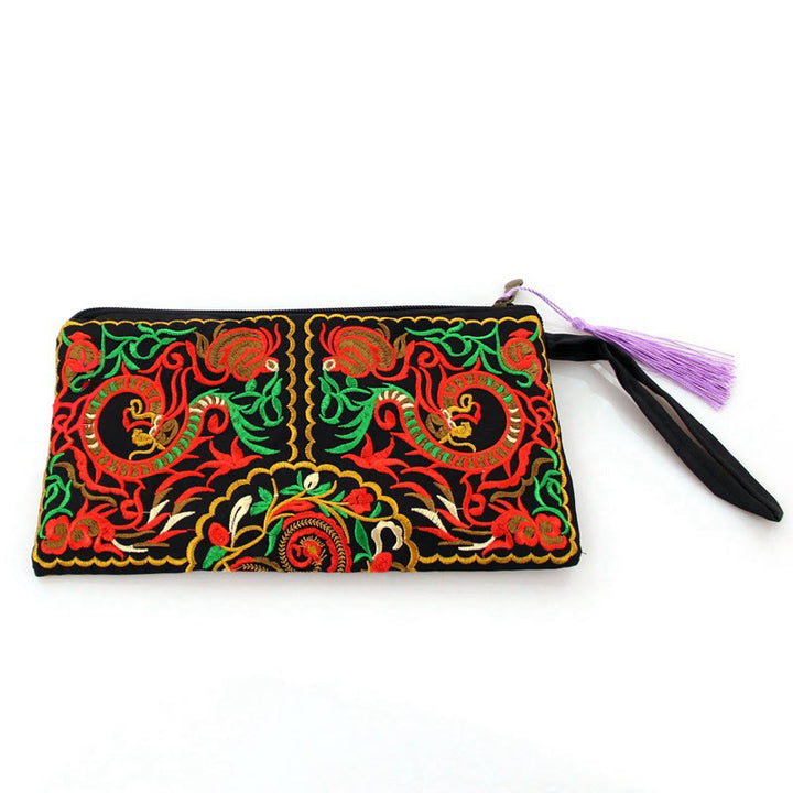 Portafoglio con ricamo a forma di fiore di cosmo, drago , Buddha Stones, borsa per la spesa