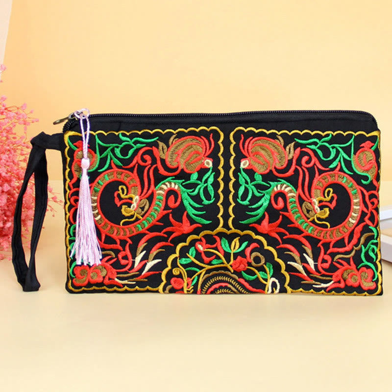 Portafoglio con ricamo a forma di fiore di cosmo, drago , Buddha Stones, borsa per la spesa