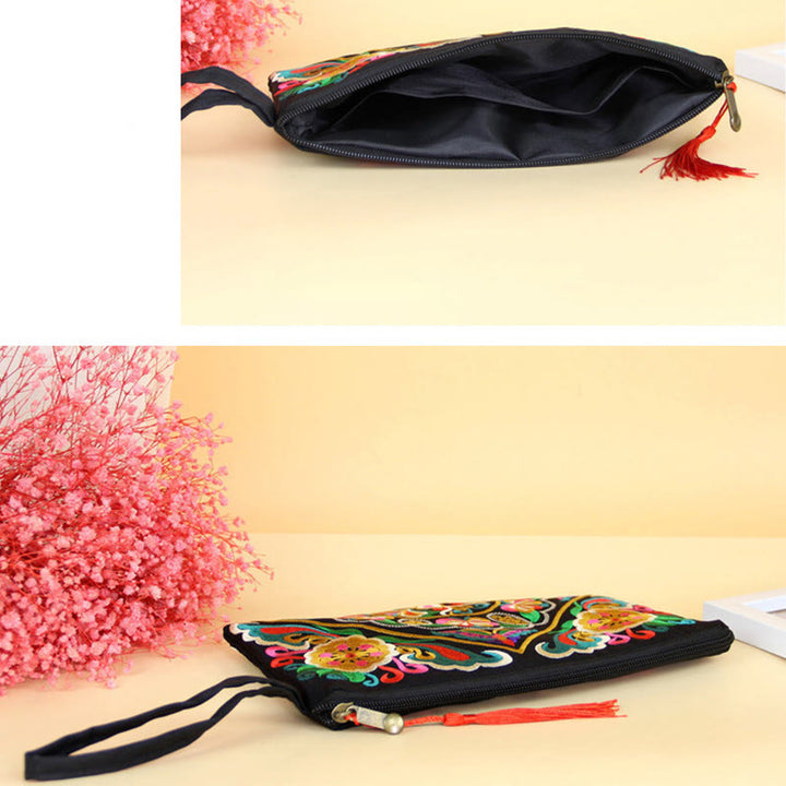 Portafoglio con ricamo a forma di fiore di cosmo, drago , Buddha Stones, borsa per la spesa