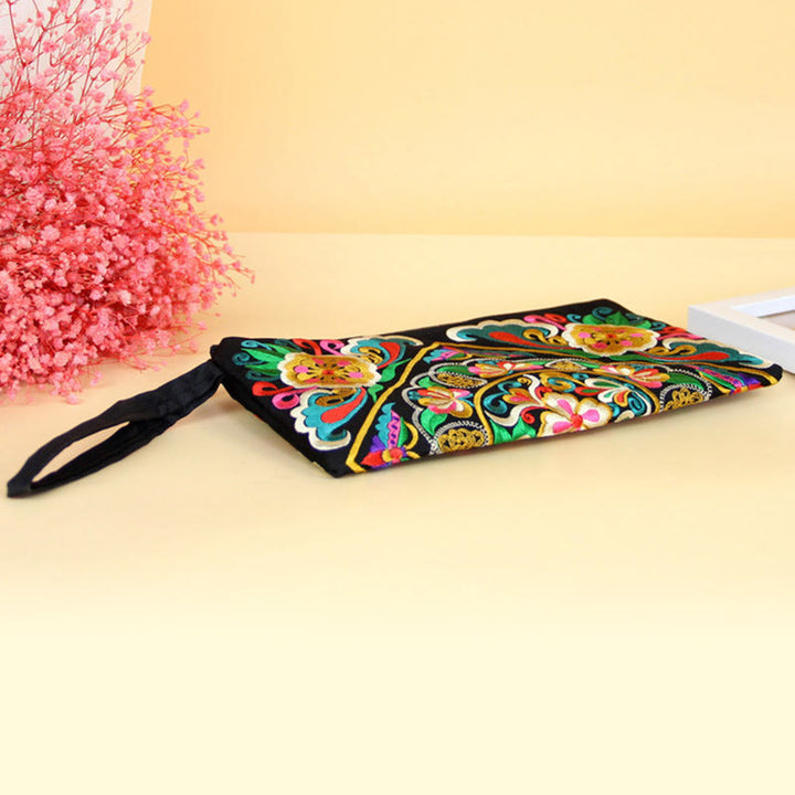 Portafoglio con ricamo a forma di fiore di cosmo, drago , Buddha Stones, borsa per la spesa