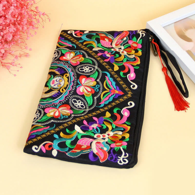 Portafoglio con ricamo a forma di fiore di cosmo, drago , Buddha Stones, borsa per la spesa