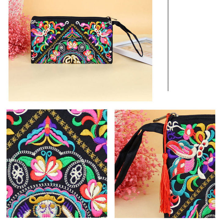 Portafoglio con ricamo a forma di fiore di cosmo, drago , Buddha Stones, borsa per la spesa