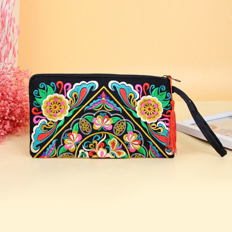 Portafoglio con ricamo a forma di fiore di cosmo, drago , Buddha Stones, borsa per la spesa