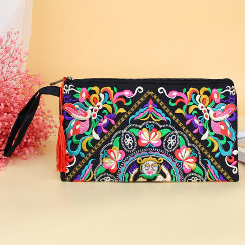 Portafoglio con ricamo a forma di fiore di cosmo, drago , Buddha Stones, borsa per la spesa