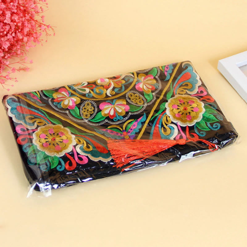 Portafoglio con ricamo a forma di fiore di cosmo, drago , Buddha Stones, borsa per la spesa