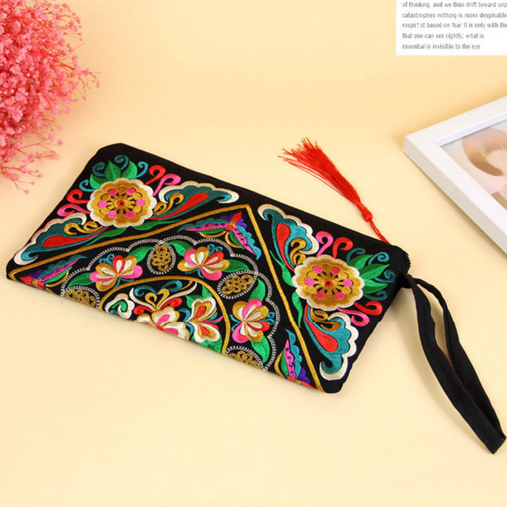 Portafoglio con ricamo a forma di fiore di cosmo, drago , Buddha Stones, borsa per la spesa