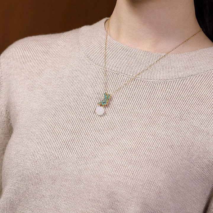 Buddha Stones Giada bianca Argento Sterling 925 Perla Fiore Benedizione Collana Pendente Anello Orecchini