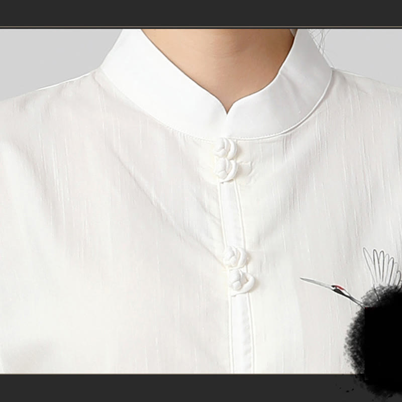 Set di abbigliamento per la pratica Buddha Stones White Crane Sea Cotton Linen Meditazione Preghiera Spirituale Zen Tai Chi Qigong