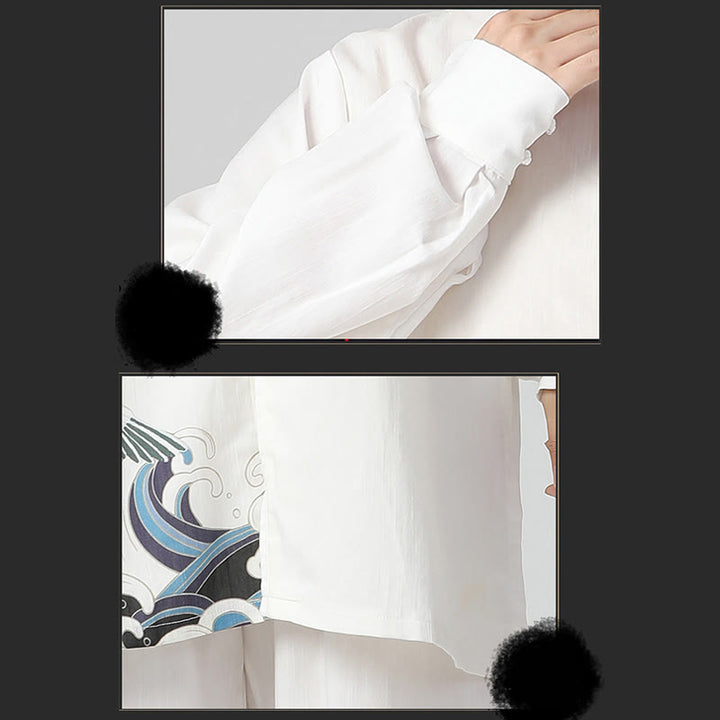 Set di abbigliamento per la pratica Buddha Stones White Crane Sea Cotton Linen Meditazione Preghiera Spirituale Zen Tai Chi Qigong - image 13