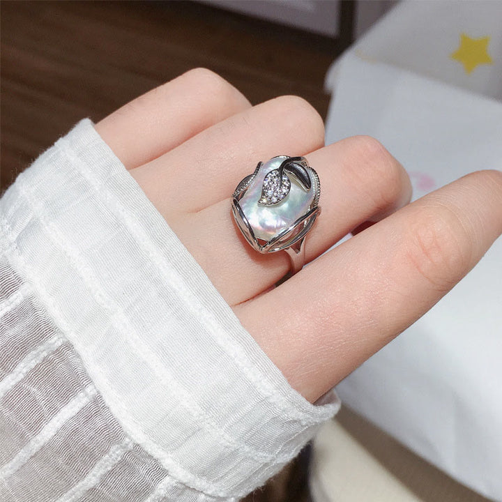Anello Buddha Stones Pearl Rame Placcato Oro Fiore Felicità Ricchezza