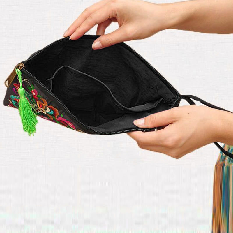 Portafoglio con ricamo a forma di fiore di cosmo, drago , Buddha Stones, borsa per la spesa