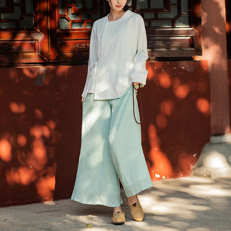 Buddha Stones Giacca a maniche lunghe Camicia Top Pantaloni a gamba larga Zen Tai Chi Yoga Meditazione Abbigliamento