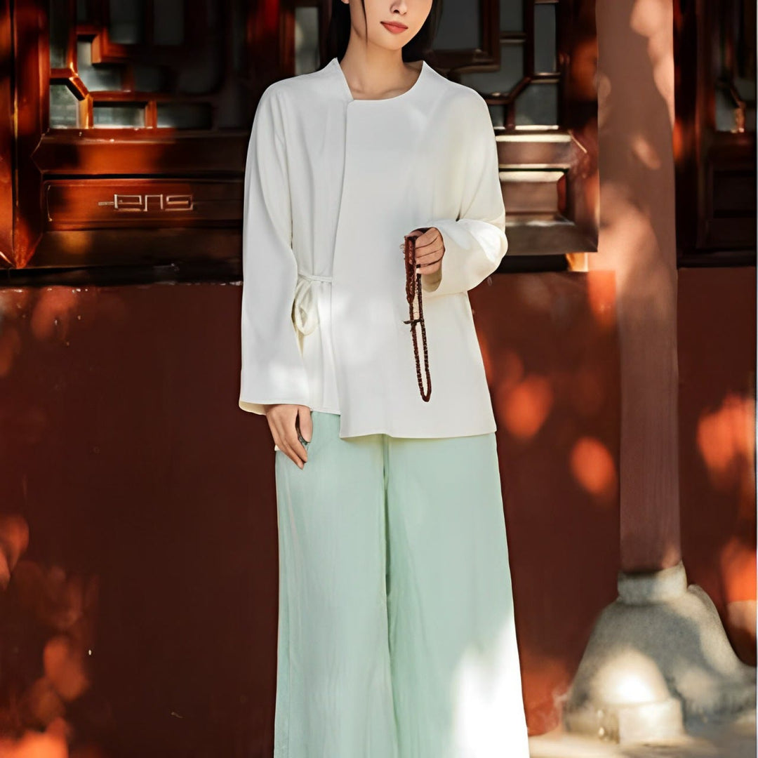Buddha Stones Giacca a maniche lunghe Camicia Top Pantaloni a gamba larga Zen Tai Chi Yoga Meditazione Abbigliamento