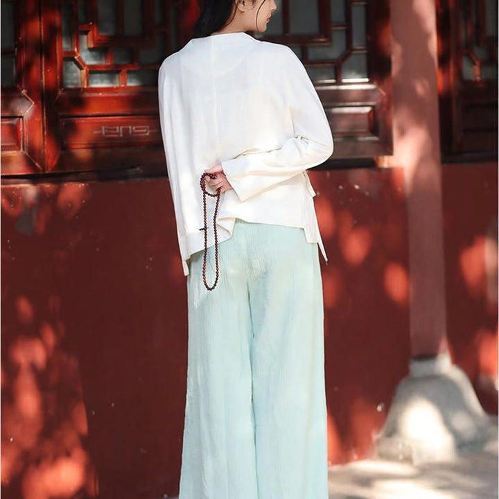 Buddha Stones Giacca a maniche lunghe Camicia Top Pantaloni a gamba larga Zen Tai Chi Yoga Meditazione Abbigliamento