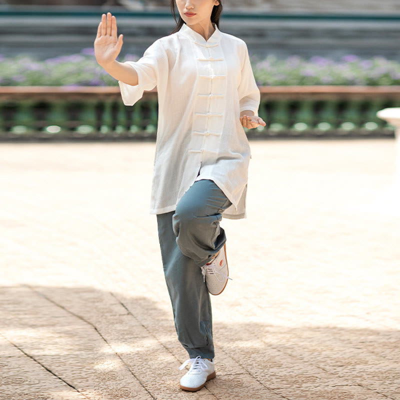 Buddha Stones Colore Solido Rana-Bottone Meditazione Preghiera Spirituale Zen Tai Chi Qigong Pratica Unisex Abbigliamento Set