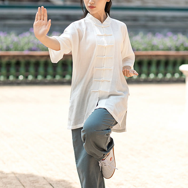 Buddha Stones Colore Solido Rana-Bottone Meditazione Preghiera Spirituale Zen Tai Chi Qigong Pratica Unisex Abbigliamento Set - image 8