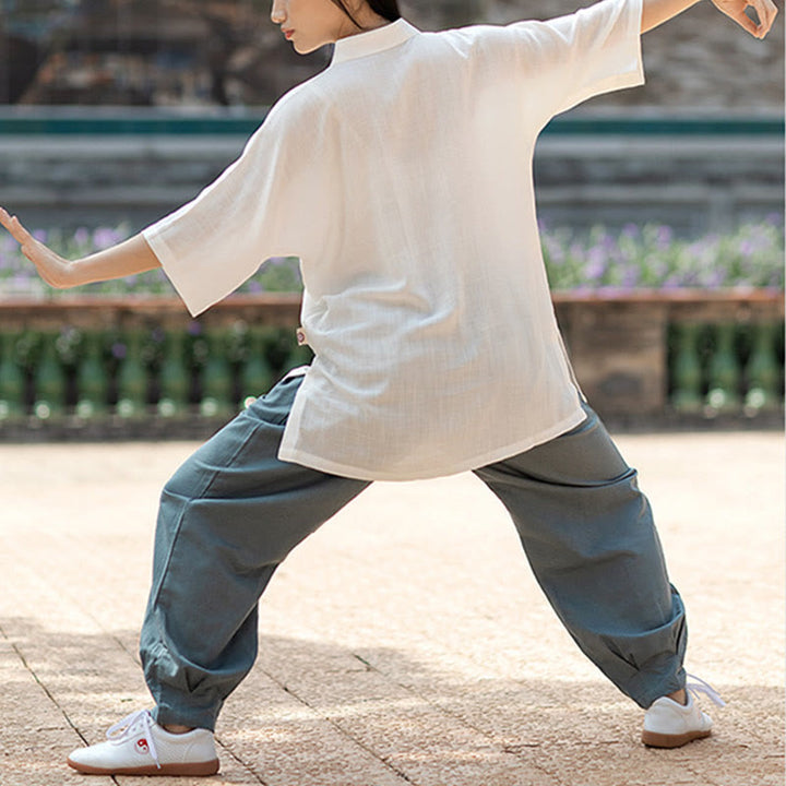 Buddha Stones Colore Solido Rana-Bottone Meditazione Preghiera Spirituale Zen Tai Chi Qigong Pratica Unisex Abbigliamento Set - image 5