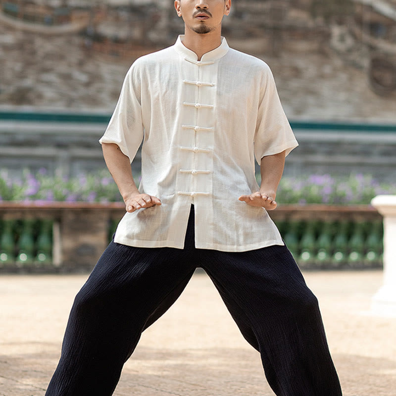 Buddha Stones Colore Solido Rana-Bottone Meditazione Preghiera Spirituale Zen Tai Chi Qigong Pratica Unisex Abbigliamento Set