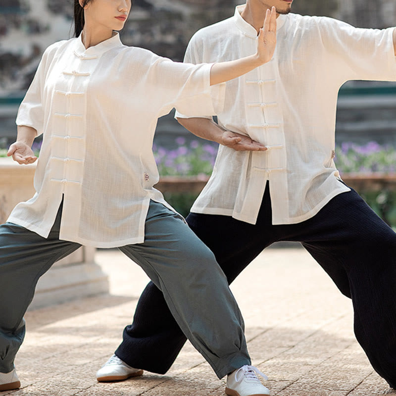 Buddha Stones Colore Solido Rana-Bottone Meditazione Preghiera Spirituale Zen Tai Chi Qigong Pratica Unisex Abbigliamento Set - image 12