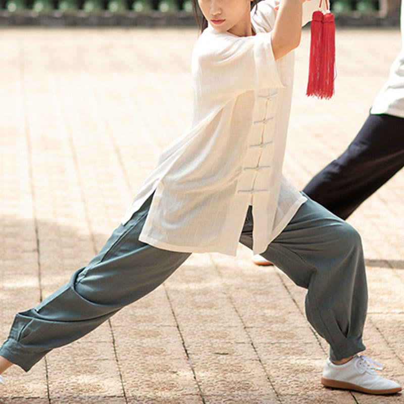 Buddha Stones Colore Solido Rana-Bottone Meditazione Preghiera Spirituale Zen Tai Chi Qigong Pratica Unisex Abbigliamento Set - image 6