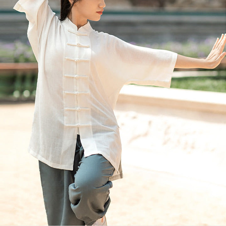 Buddha Stones Colore Solido Rana-Bottone Meditazione Preghiera Spirituale Zen Tai Chi Qigong Pratica Unisex Abbigliamento Set
