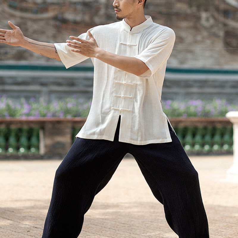 Buddha Stones Colore Solido Rana-Bottone Meditazione Preghiera Spirituale Zen Tai Chi Qigong Pratica Unisex Abbigliamento Set